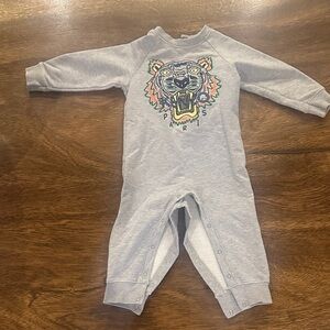 Kenzo Grey Footie with Colorful Tiger Motif